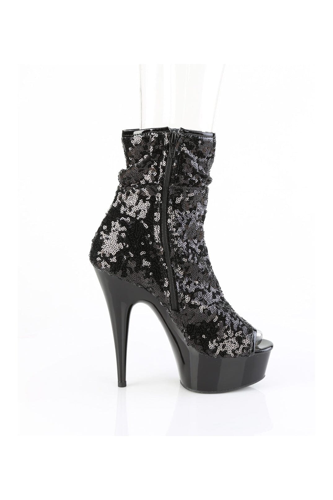 Pleaser DELIGHT-1008SQ Black Sequins Ankle Boot in Black Sequins