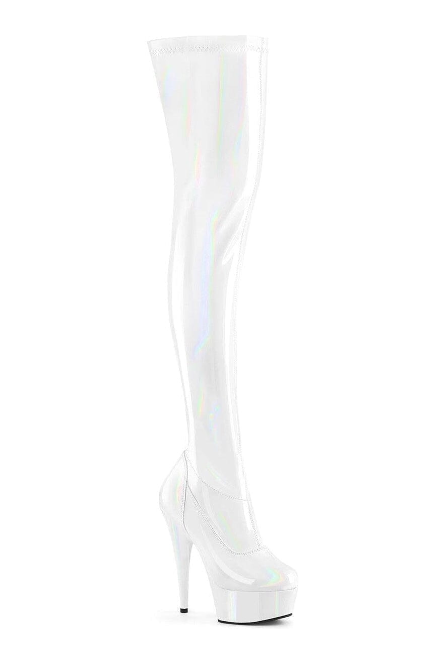 Pleaser DELIGHT-3000HWR White Patent Thigh Boot in White Patent from SexyShoes.com