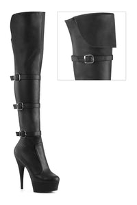 Pleaser DELIGHT-3018 Black Faux Leather Thigh Boot in Black Faux Leather from SexyShoes.com