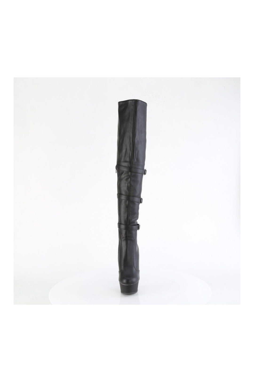 Pleaser DELIGHT-3018 Black Faux Leather Thigh Boot in Black Faux Leather