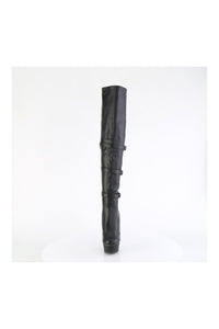 Pleaser DELIGHT-3018 Black Faux Leather Thigh Boot in Black Faux Leather