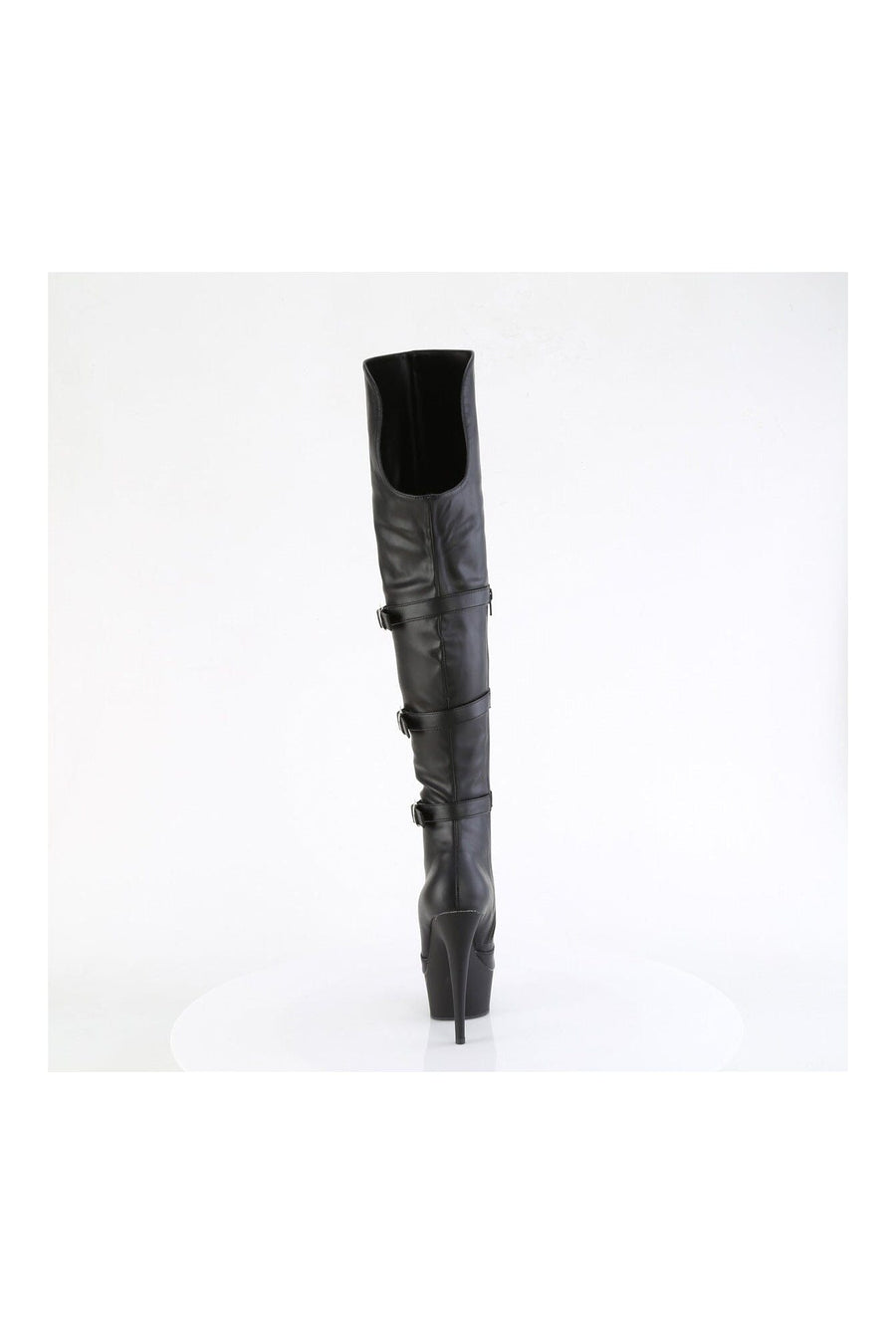 Pleaser DELIGHT-3018 Black Faux Leather Thigh Boot in Black Faux Leather