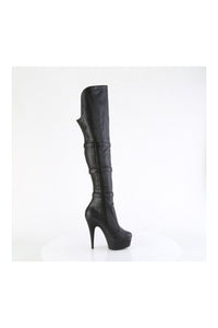 Pleaser DELIGHT-3018 Black Faux Leather Thigh Boot in Black Faux Leather