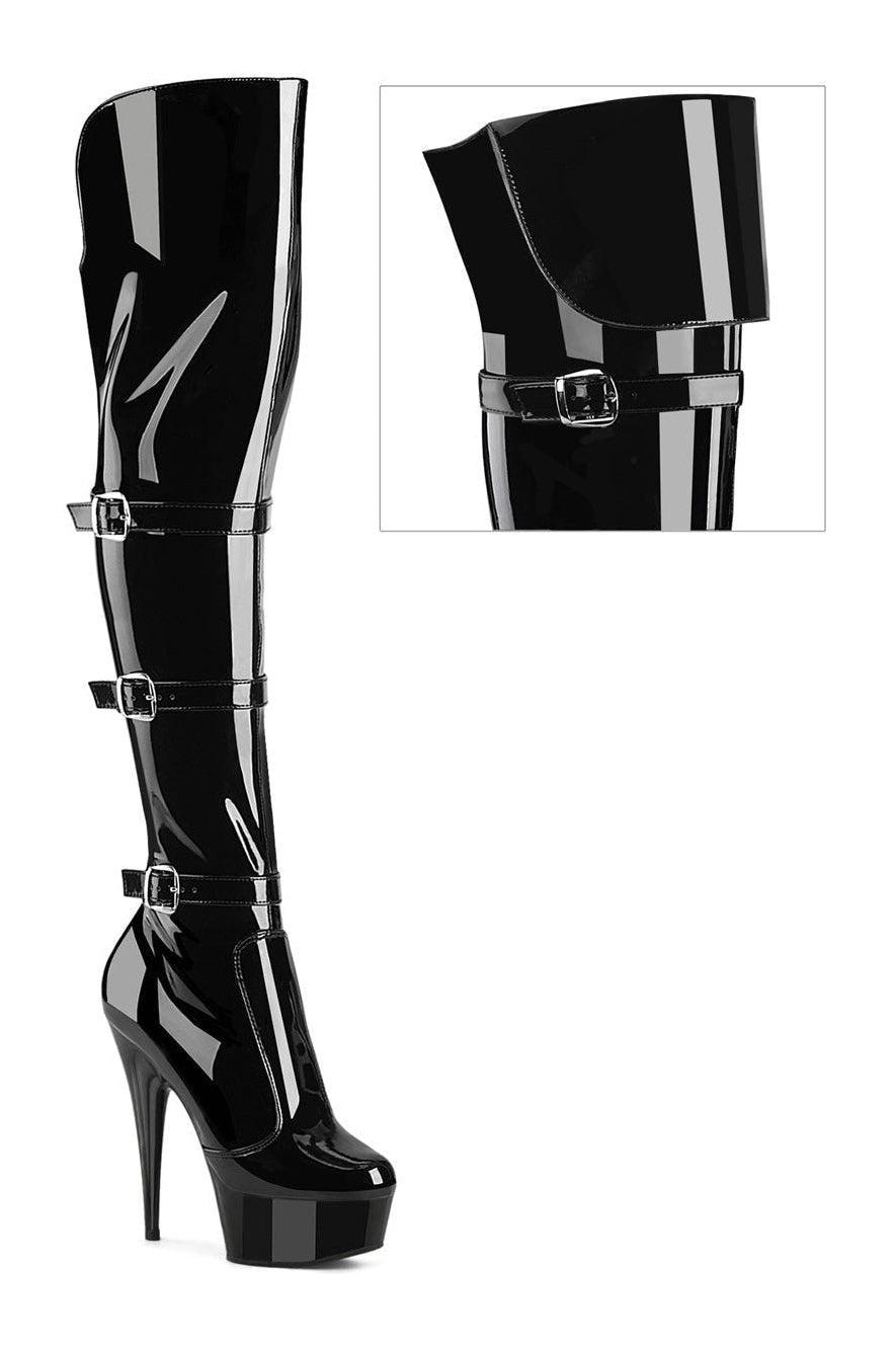 DELIGHT-3018 Black Patent Thigh Boot
