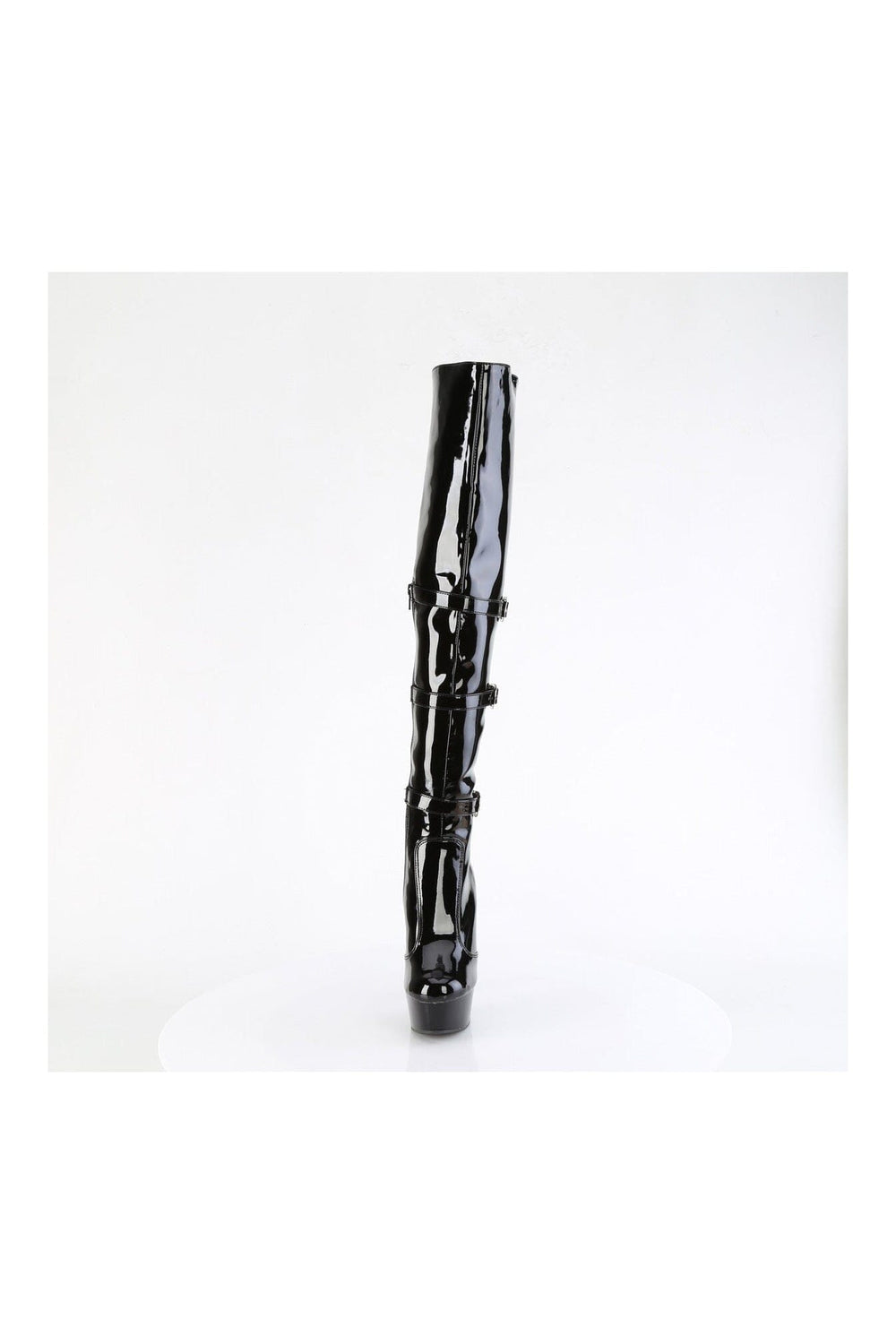 Pleaser DELIGHT-3018 Black Patent Thigh Boot in Black Patent