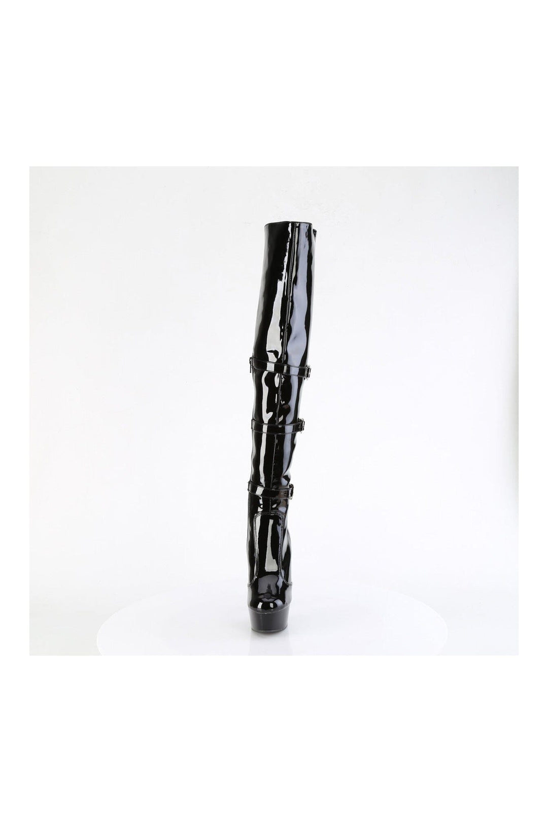 Pleaser DELIGHT-3018 Black Patent Thigh Boot in Black Patent