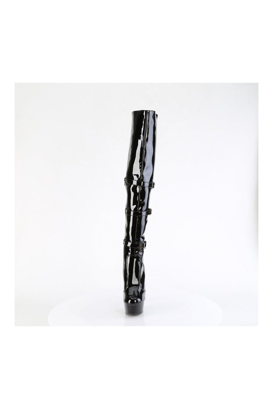 Pleaser DELIGHT-3018 Black Patent Thigh Boot in Black Patent