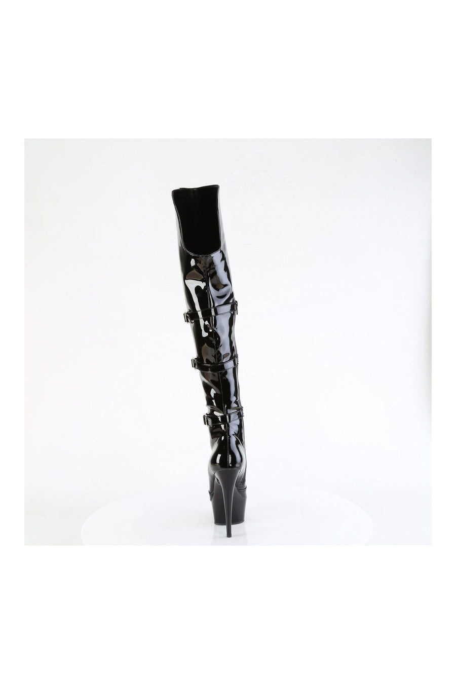 Pleaser DELIGHT-3018 Black Patent Thigh Boot in Black Patent