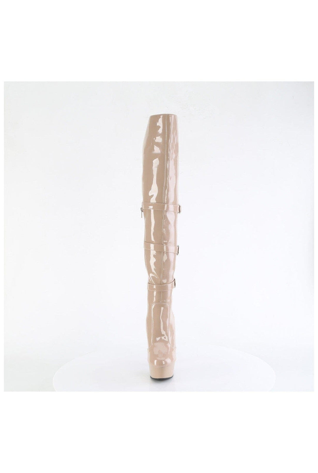 Pleaser DELIGHT-3018 Nude Patent Knee Boot in Nude Patent