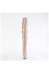 Pleaser DELIGHT-3018 Nude Patent Knee Boot in Nude Patent
