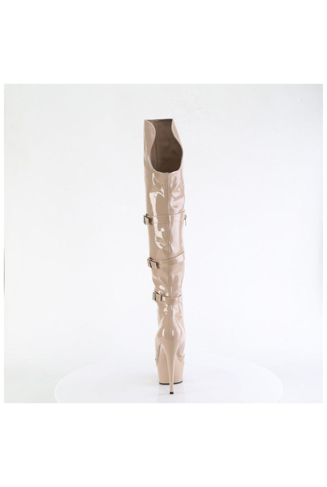 Pleaser DELIGHT-3018 Nude Patent Knee Boot in Nude Patent