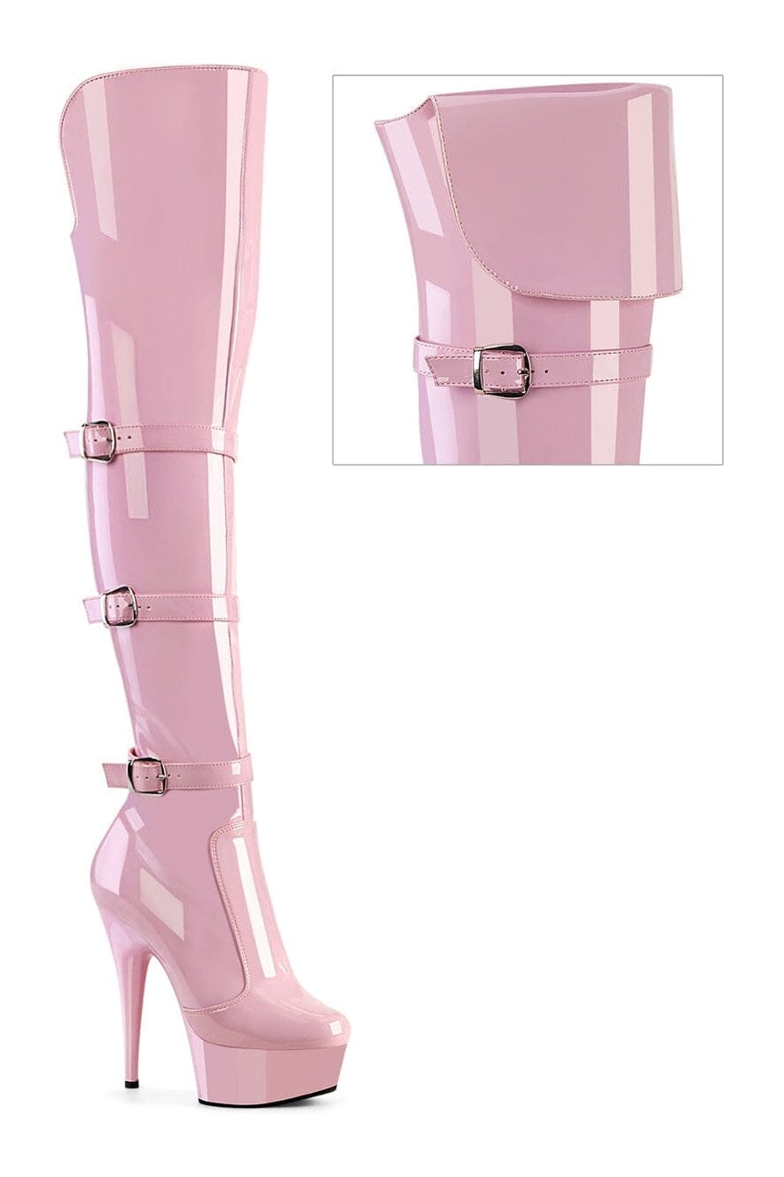 Pleaser DELIGHT-3018 Pink Patent Thigh Boot in Pink Patent from SexyShoes.com
