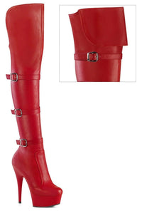 Pleaser DELIGHT-3018 Red Faux Leather Knee Boot in Red Faux Leather from SexyShoes.com