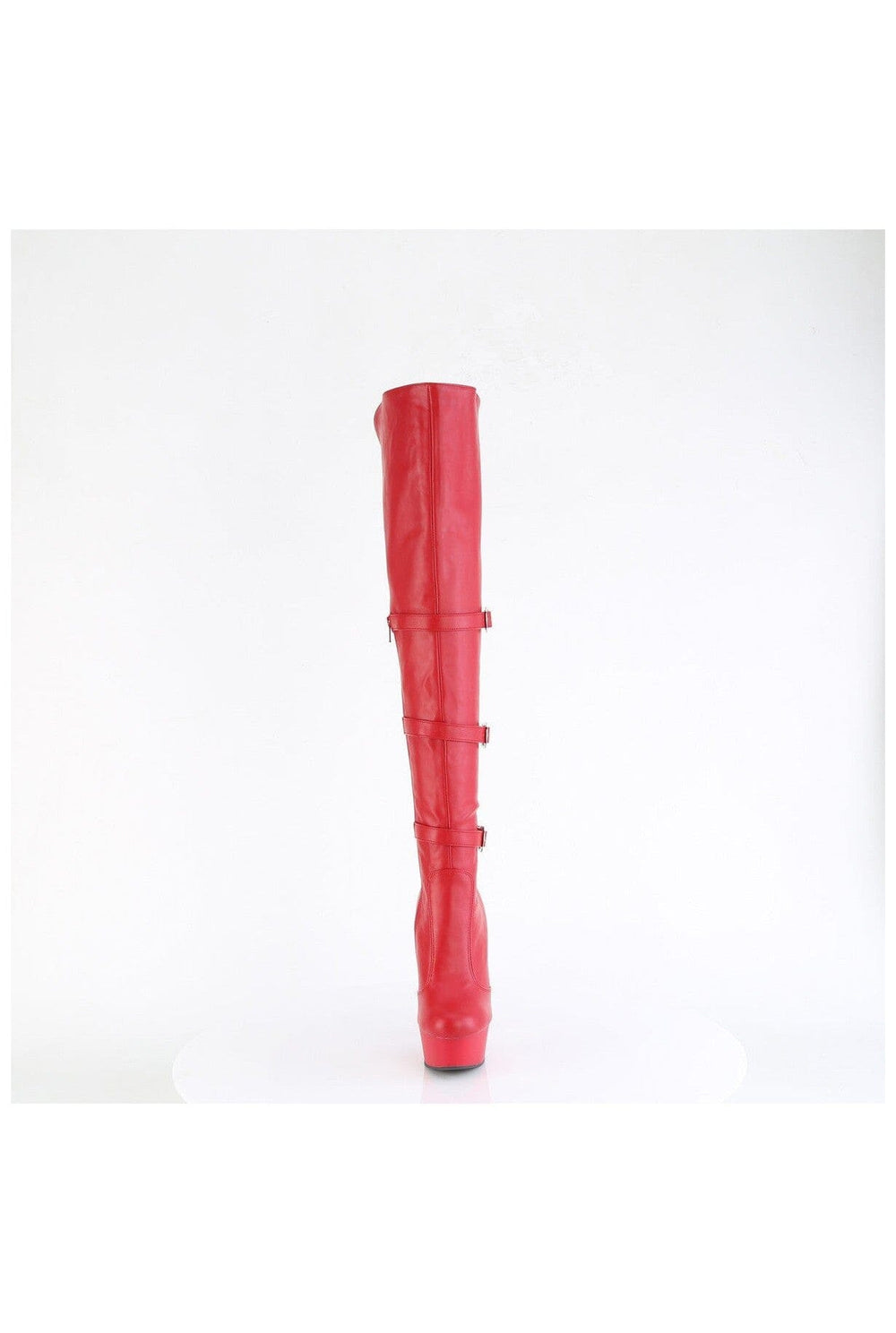 Pleaser DELIGHT-3018 Red Faux Leather Knee Boot in Red Faux Leather