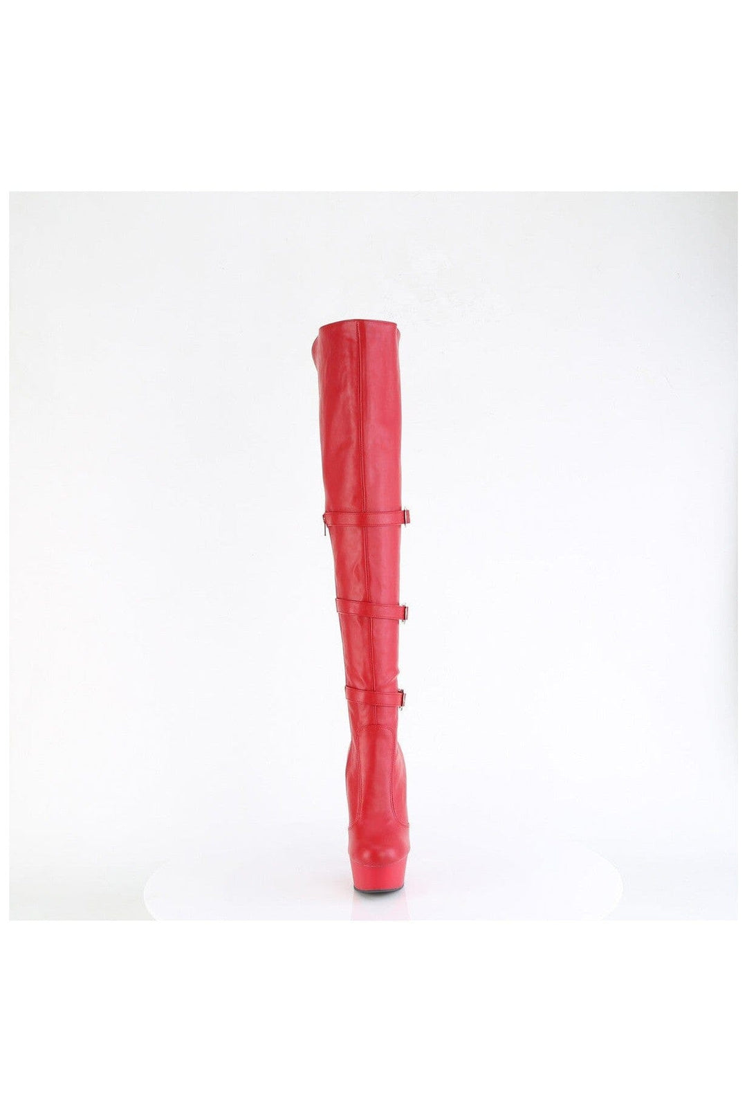 Pleaser DELIGHT-3018 Red Faux Leather Knee Boot in Red Faux Leather