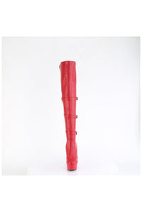 Pleaser DELIGHT-3018 Red Faux Leather Knee Boot in Red Faux Leather