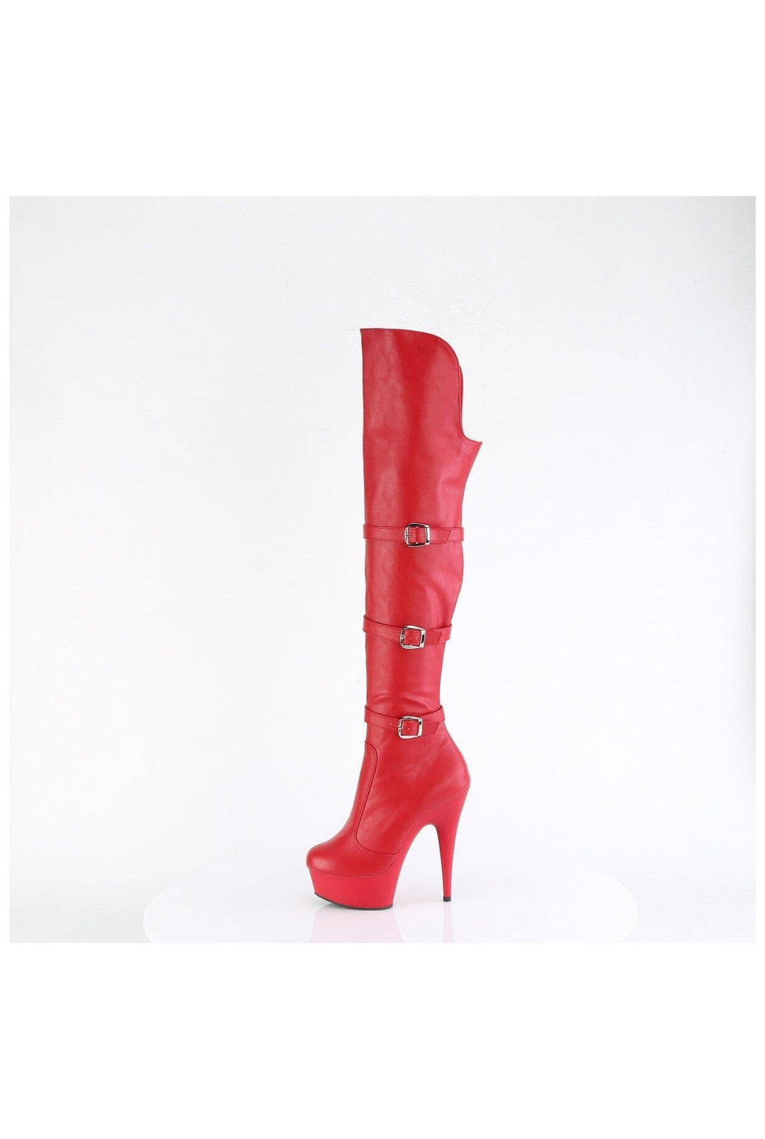 Pleaser DELIGHT-3018 Red Faux Leather Knee Boot in Red Faux Leather