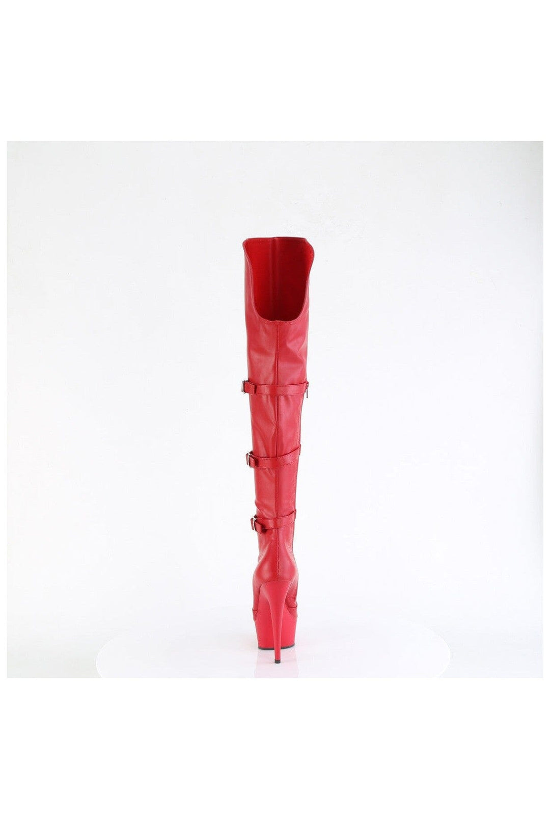 Pleaser DELIGHT-3018 Red Faux Leather Knee Boot in Red Faux Leather