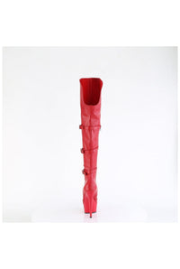 Pleaser DELIGHT-3018 Red Faux Leather Knee Boot in Red Faux Leather