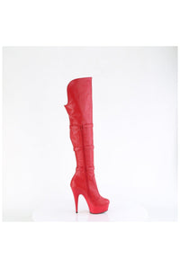 Pleaser DELIGHT-3018 Red Faux Leather Knee Boot in Red Faux Leather
