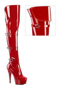 Pleaser DELIGHT-3018 Red Patent Thigh Boot in Red Patent from SexyShoes.com