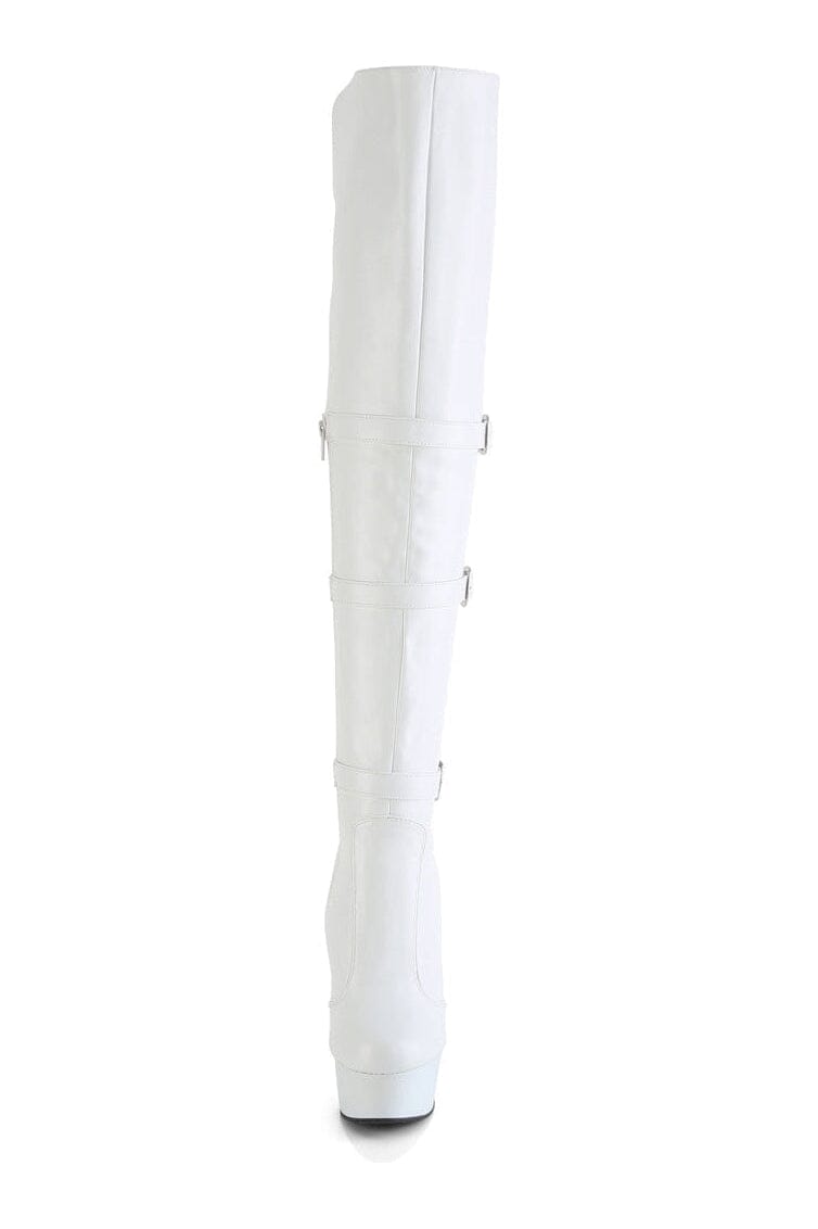 Pleaser DELIGHT-3018 White Faux Leather Thigh Boot in White Faux Leather
