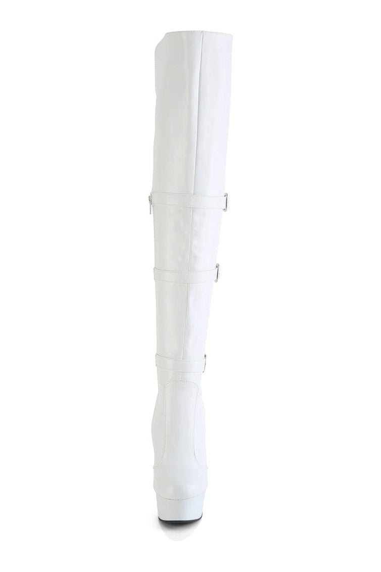 DELIGHT-3018 White Faux Leather Thigh Boot