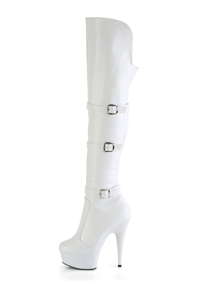 Pleaser DELIGHT-3018 White Faux Leather Thigh Boot in White Faux Leather