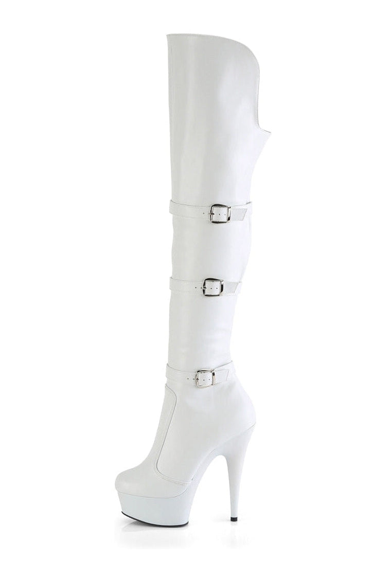 DELIGHT-3018 White Faux Leather Thigh Boot