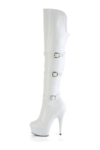 Pleaser DELIGHT-3018 White Faux Leather Thigh Boot in White Faux Leather