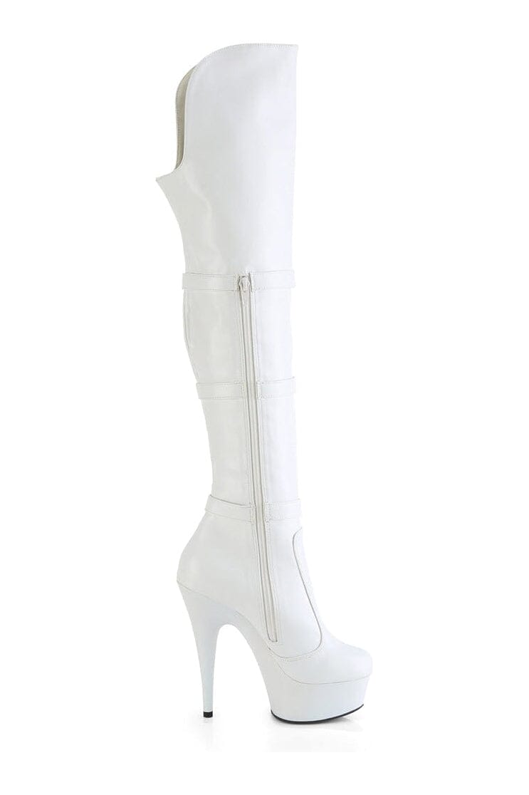 Pleaser DELIGHT-3018 White Faux Leather Thigh Boot in White Faux Leather