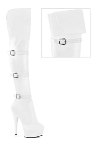 Pleaser DELIGHT-3018 White Faux Leather Thigh Boot in White Faux Leather from SexyShoes.com