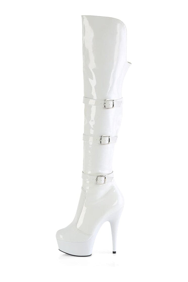 Pleaser DELIGHT-3018 White Patent Thigh Boot in White Patent