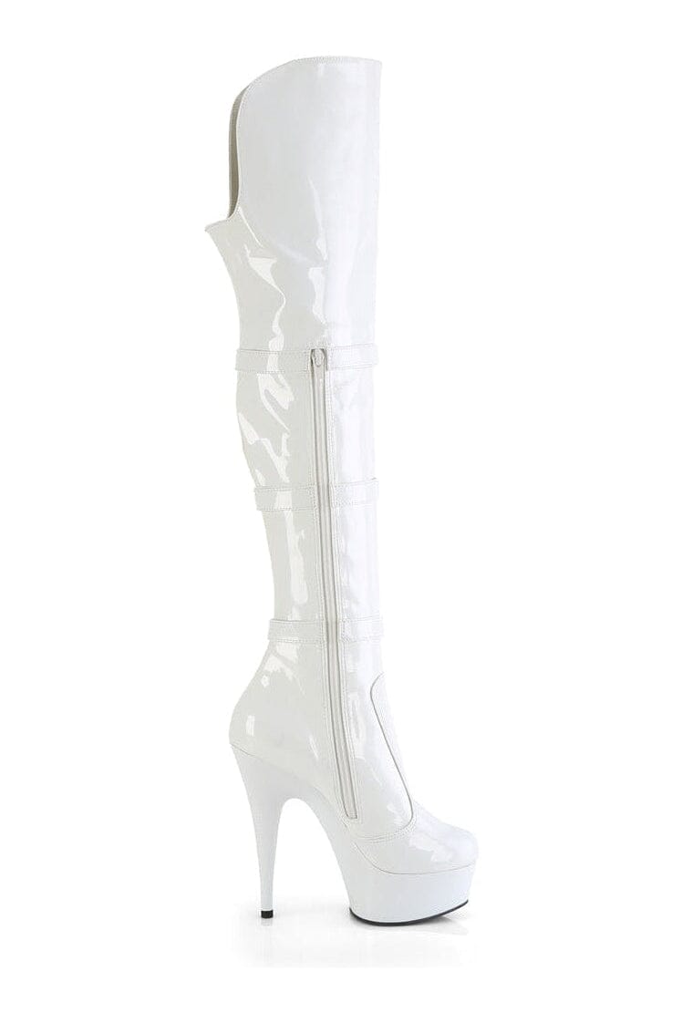 Pleaser DELIGHT-3018 White Patent Thigh Boot in White Patent