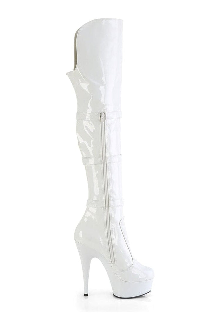 DELIGHT-3018 White Patent Thigh Boot