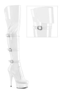 Pleaser DELIGHT-3018 White Patent Thigh Boot in White Patent from SexyShoes.com