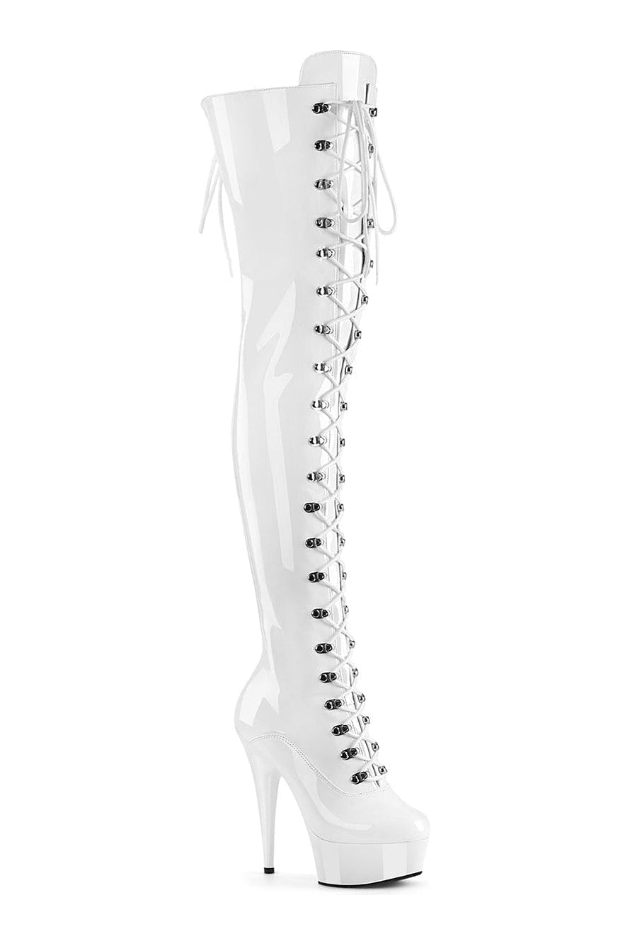 DELIGHT-3022 White Patent Thigh Boot