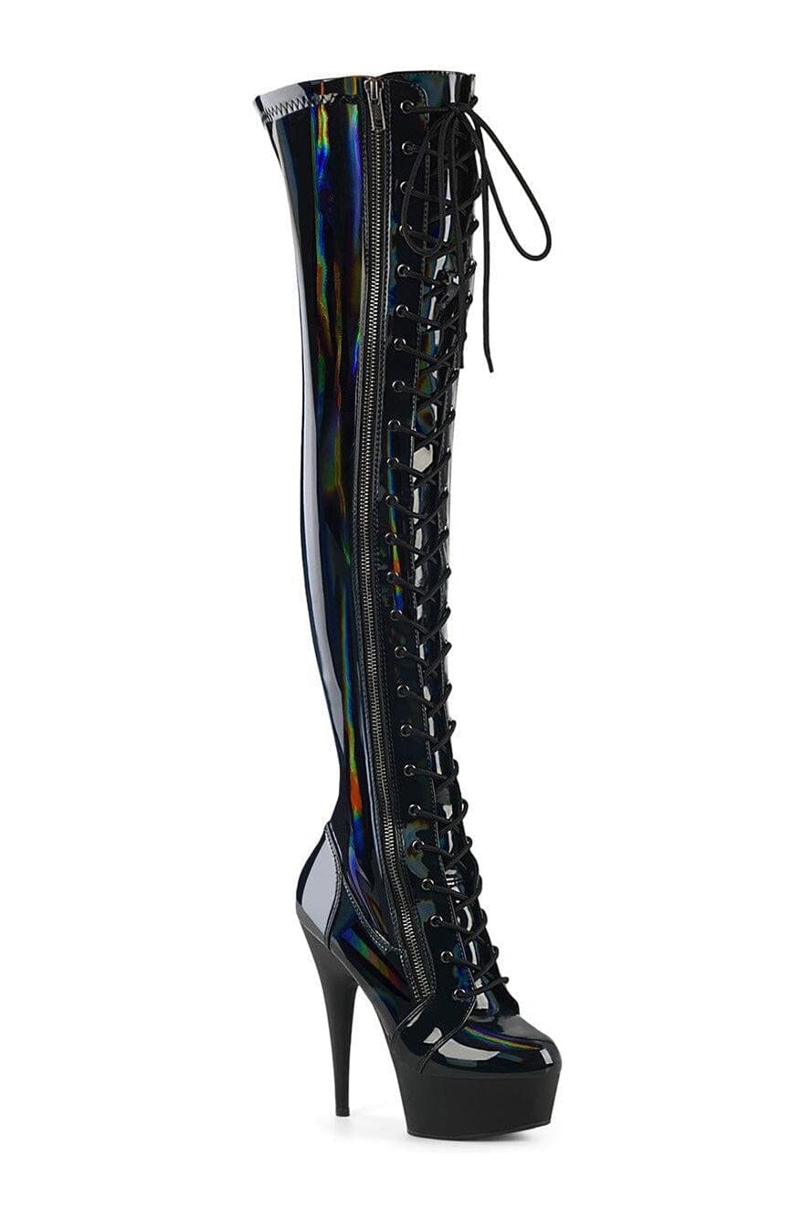 Pleaser DELIGHT-3029 Black Patent Thigh Boot in Black Patent from SexyShoes.com