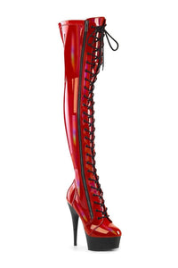 Pleaser DELIGHT-3029 Red Patent Thigh Boot in Red Patent from SexyShoes.com