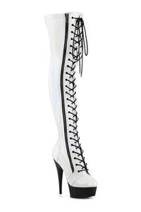 Pleaser DELIGHT-3029 White Patent Thigh Boot in White Patent from SexyShoes.com