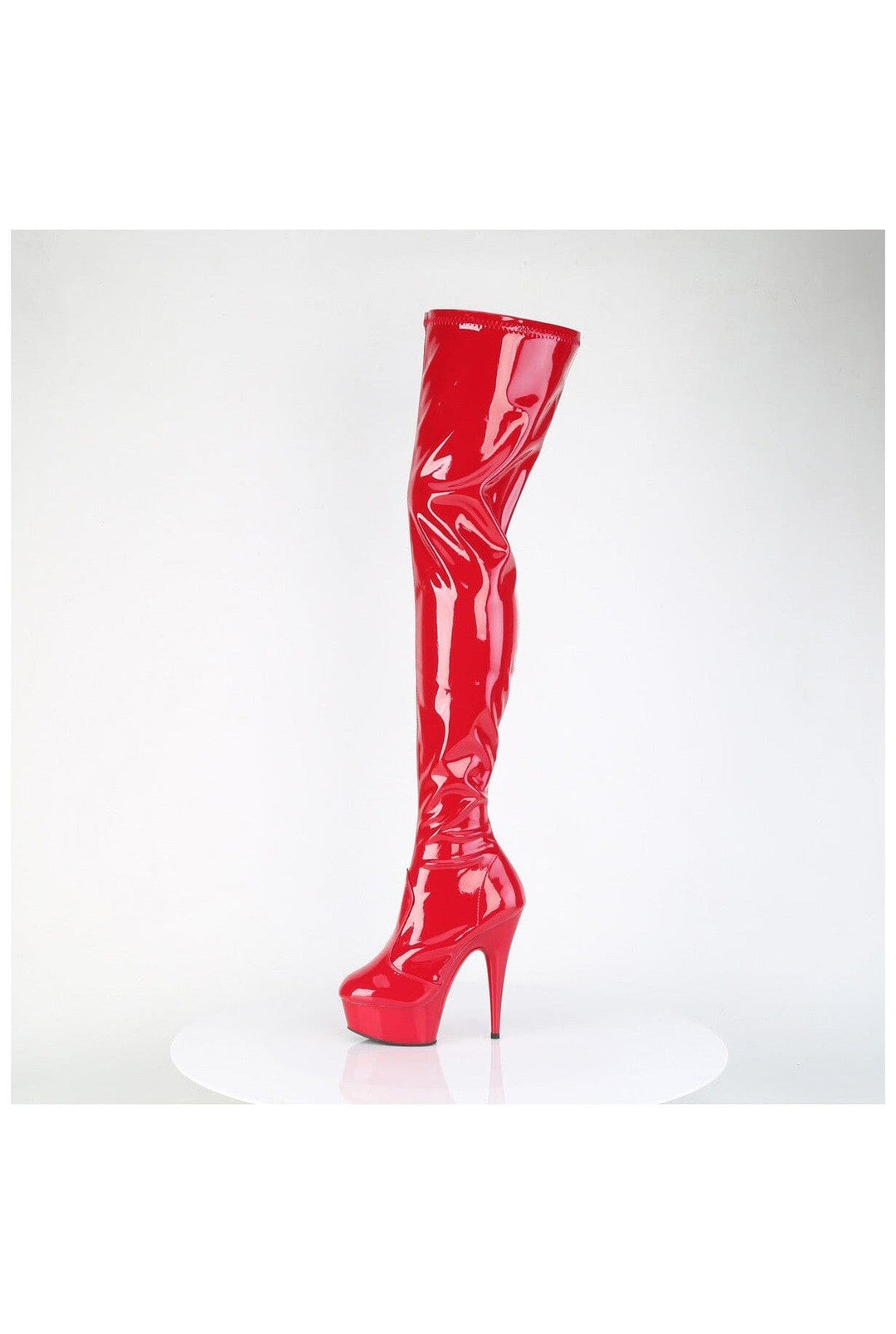 Pleaser DELIGHT-4000 Red Patent Thigh Boot in Red Patent