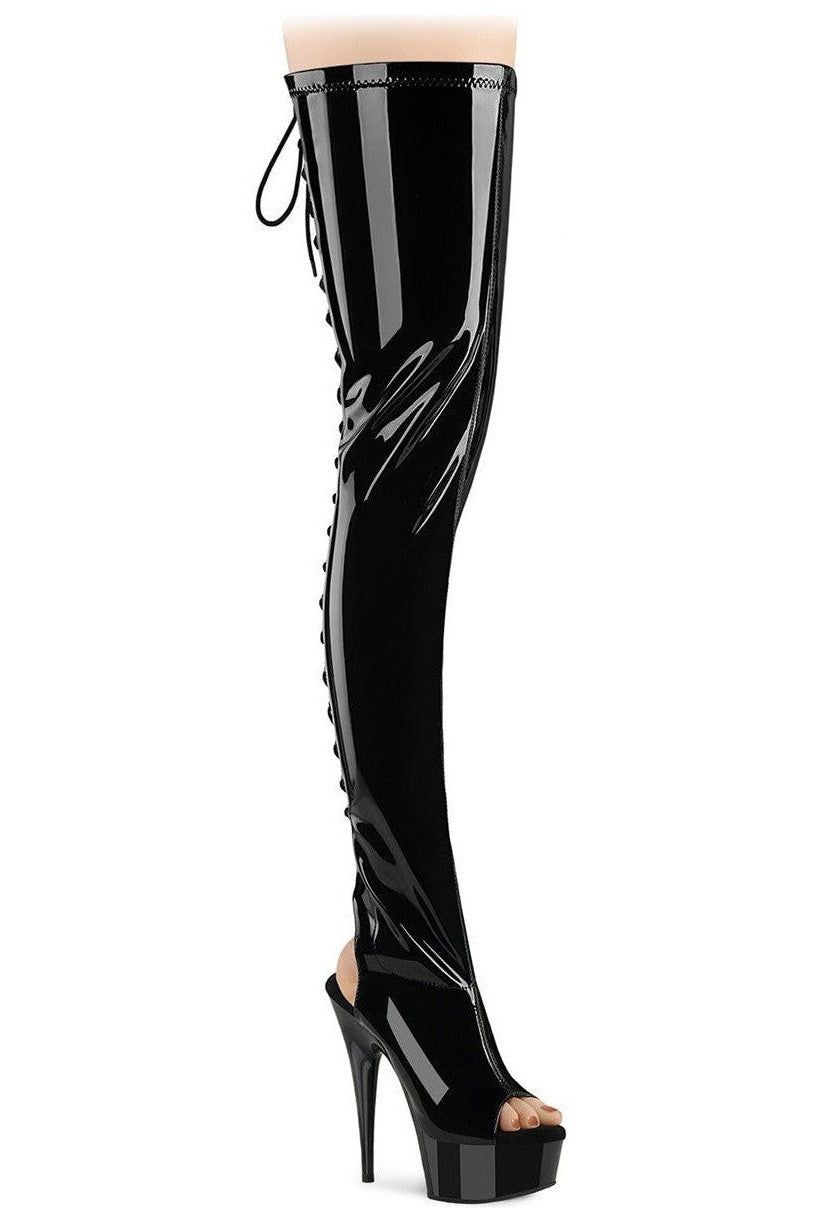 DELIGHT-4017 Black Patent Thigh Boot