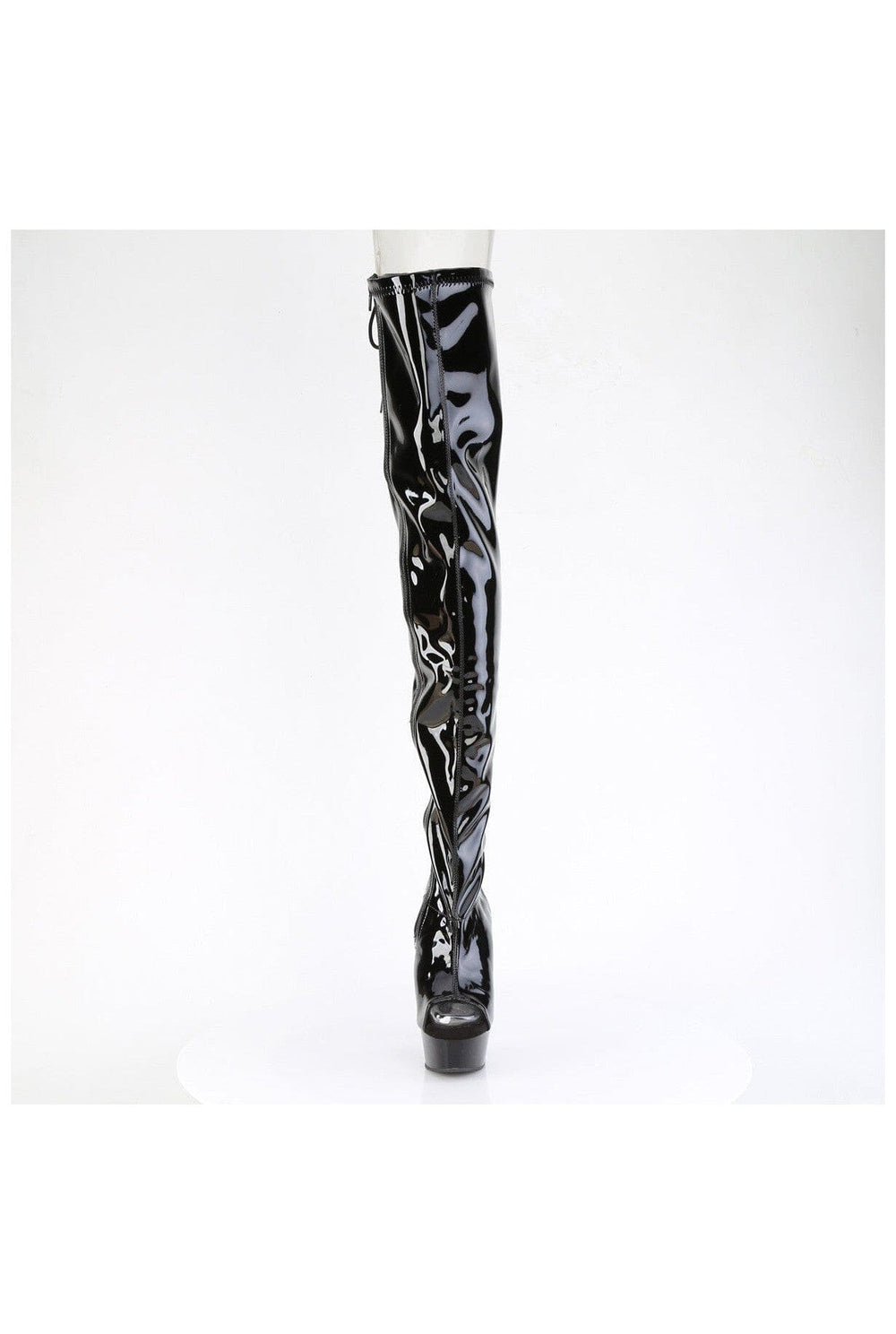 Pleaser DELIGHT-4017 Black Patent Thigh Boot in Black Patent