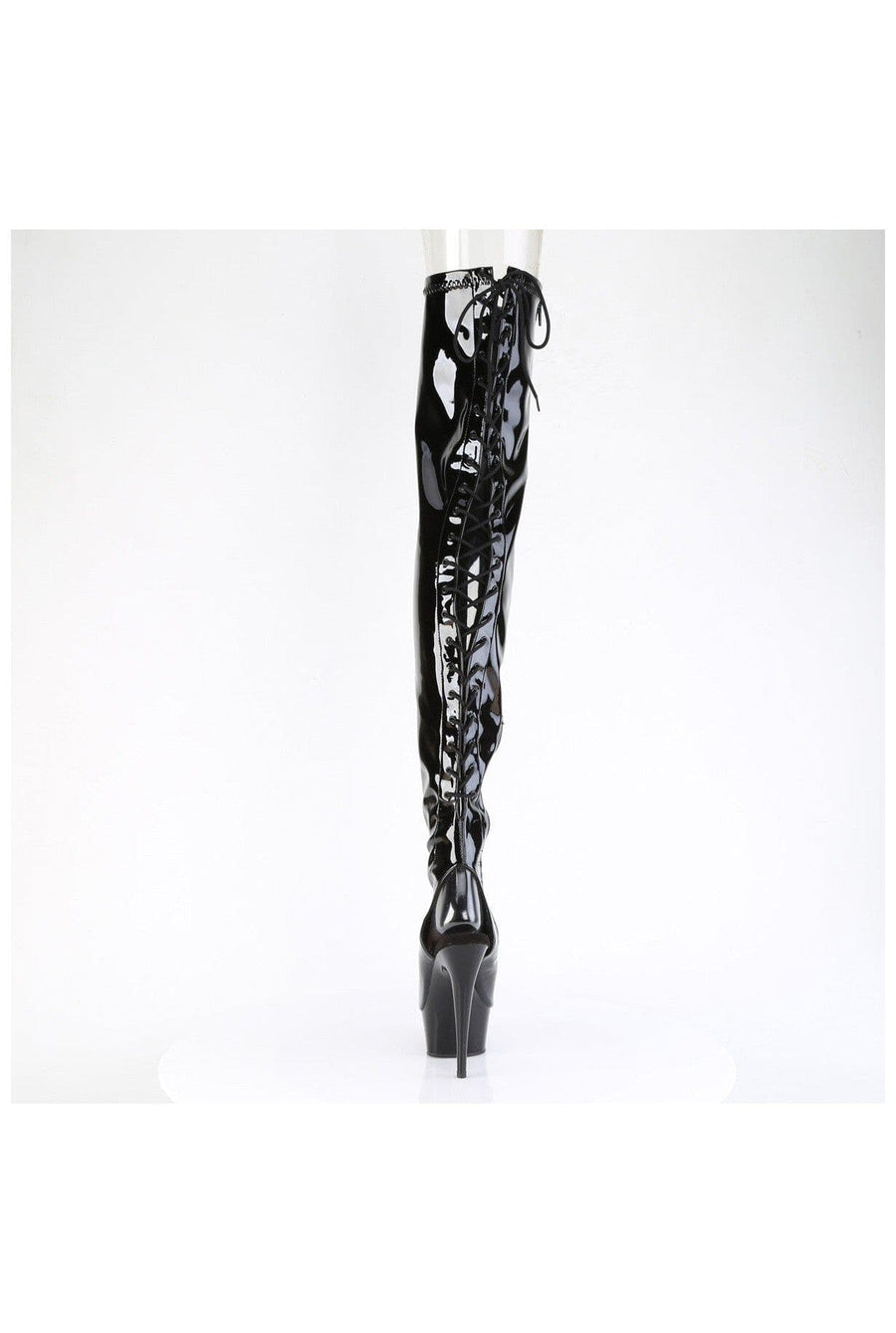 Pleaser DELIGHT-4017 Black Patent Thigh Boot in Black Patent