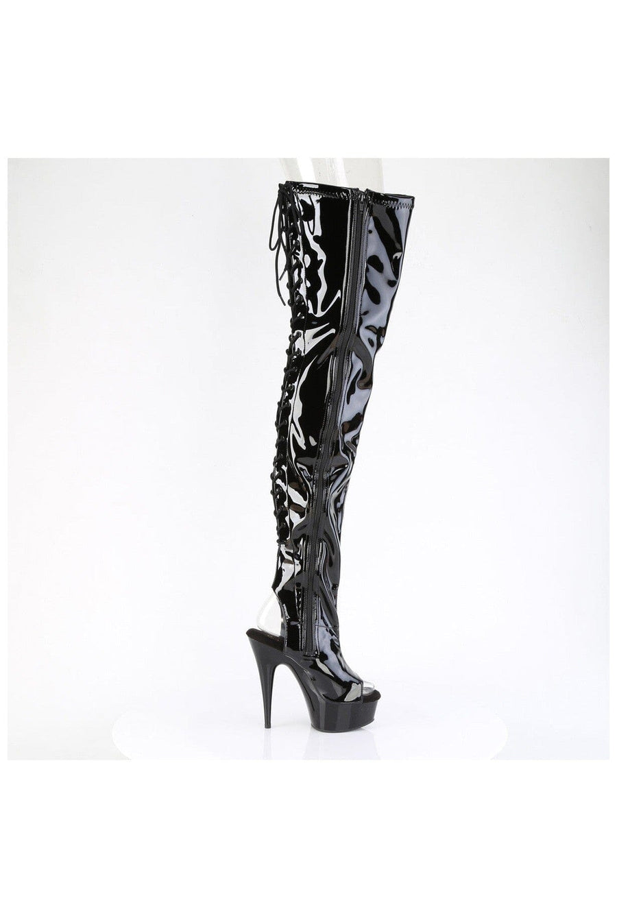 Pleaser DELIGHT-4017 Black Patent Thigh Boot in Black Patent