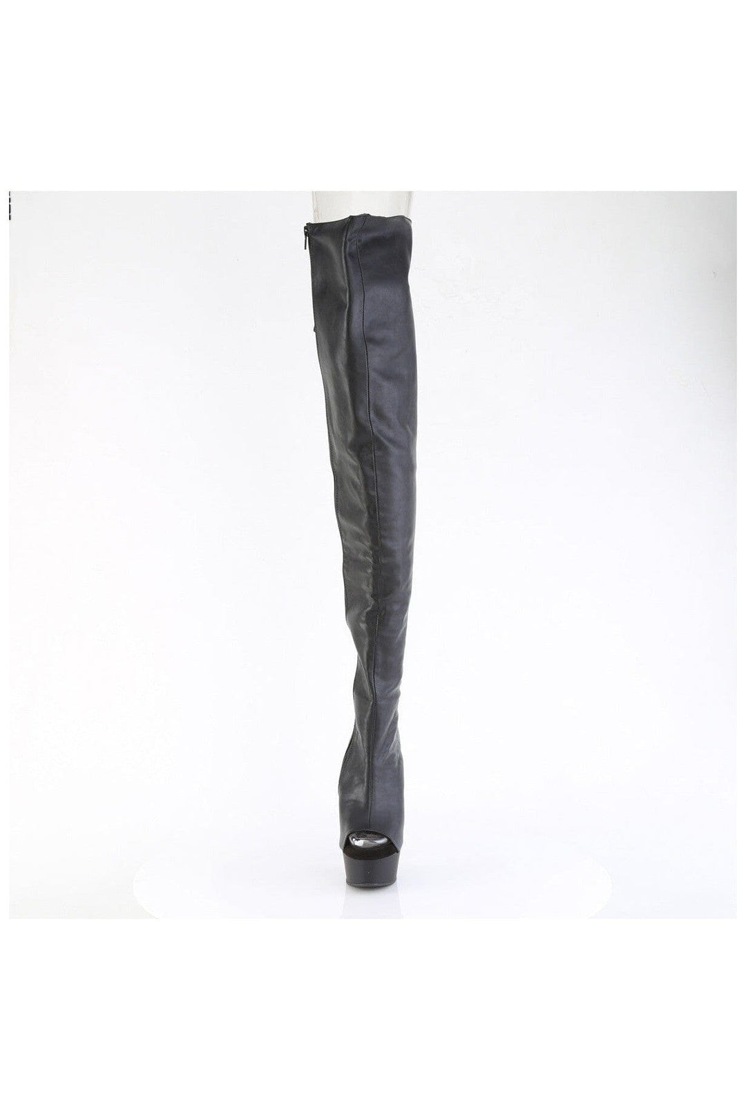 Pleaser DELIGHT-4019 Black Faux Leather Thigh Boot in Black Faux Leather