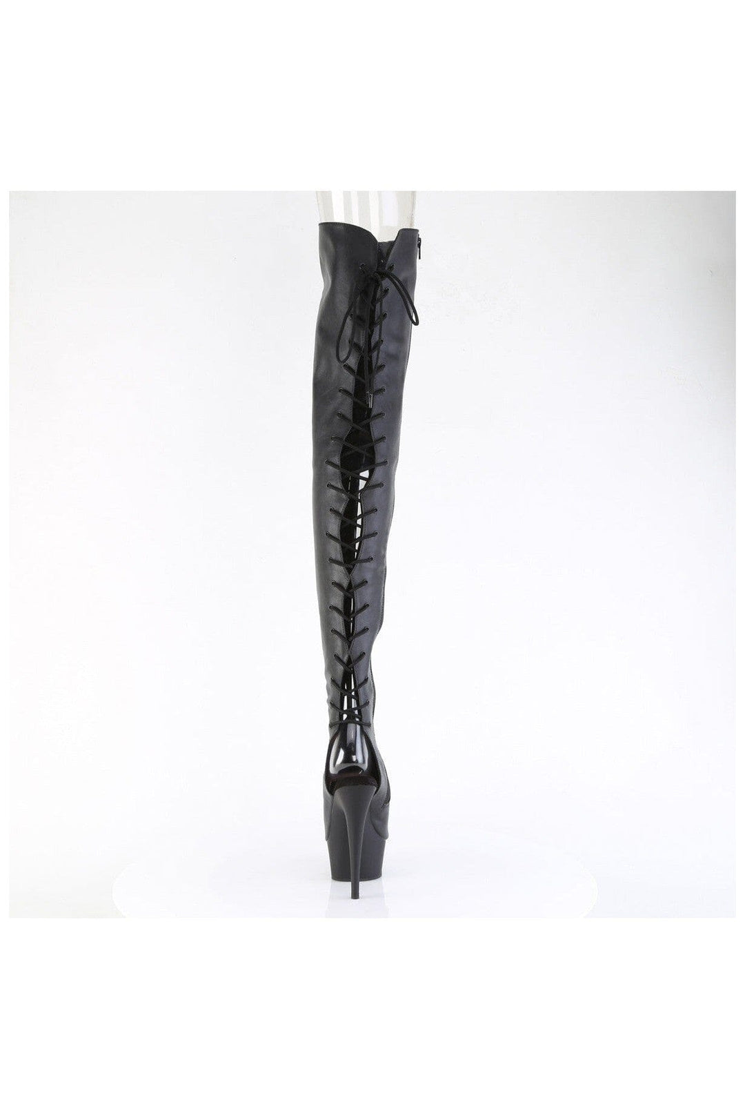 Pleaser DELIGHT-4019 Black Faux Leather Thigh Boot in Black Faux Leather