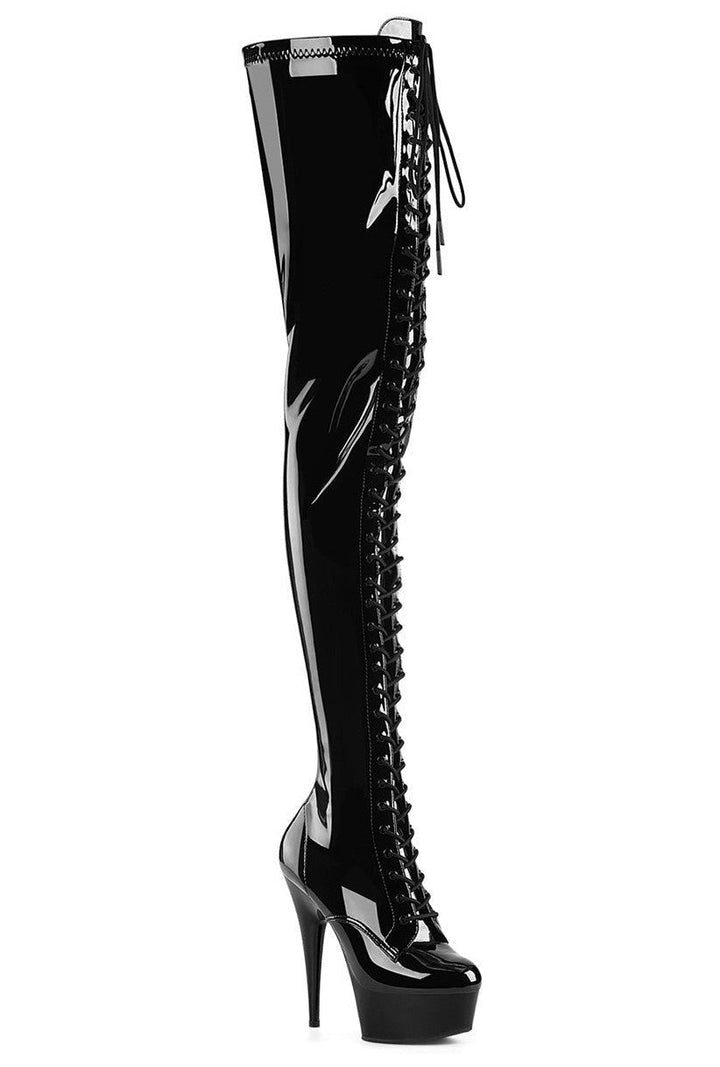 DELIGHT-4023 Black Patent Thigh Boot