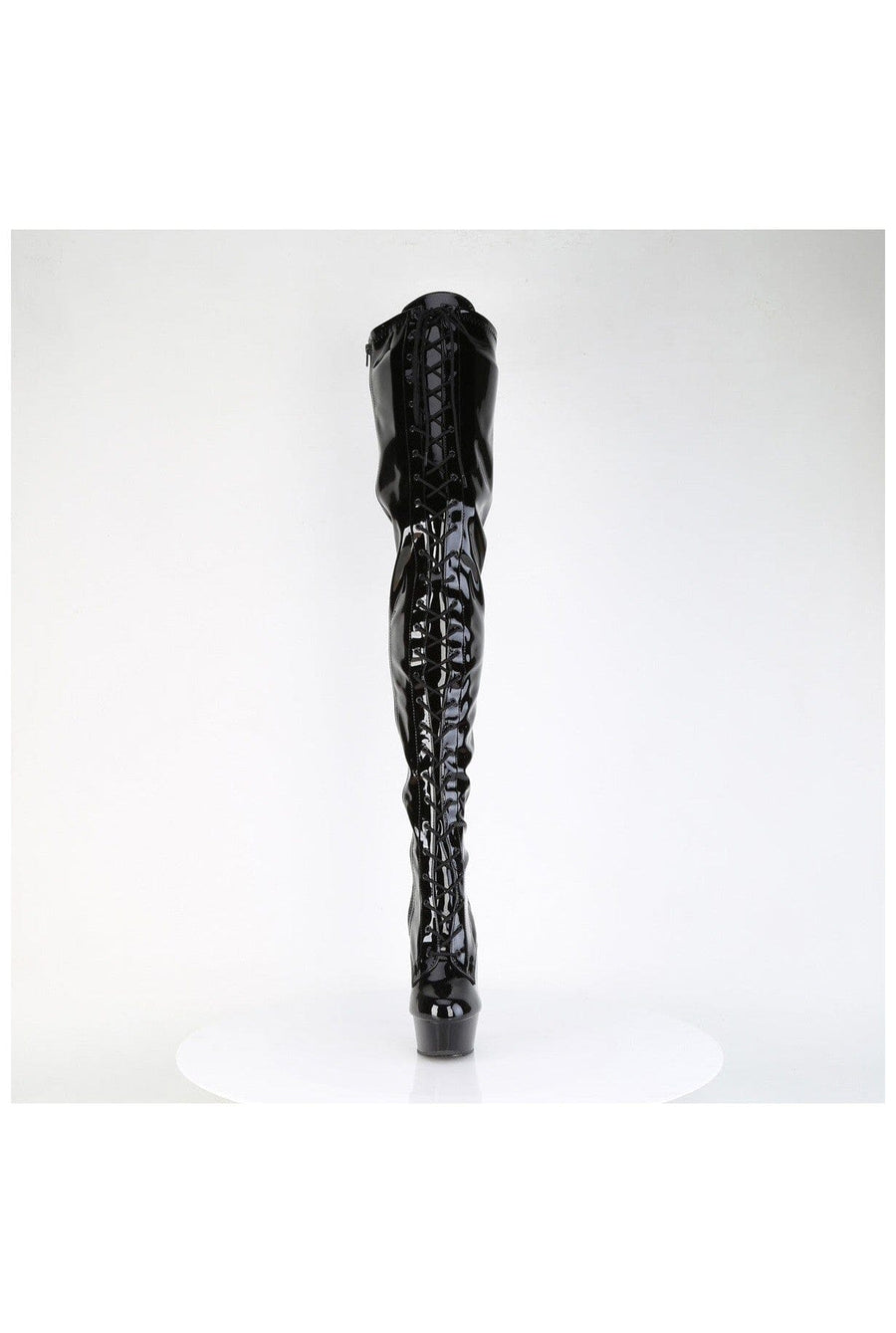 Pleaser DELIGHT-4023 Black Patent Thigh Boot in Black Patent