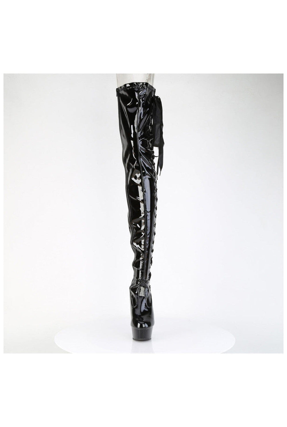 Pleaser DELIGHT-4050 Black Patent Thigh Boot in Black Patent
